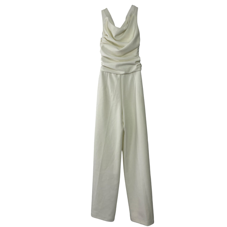 NEW Abercrombie & Fitch White Ruched Sleeveless Wide Leg Romper Jumpsuit Sz XSP