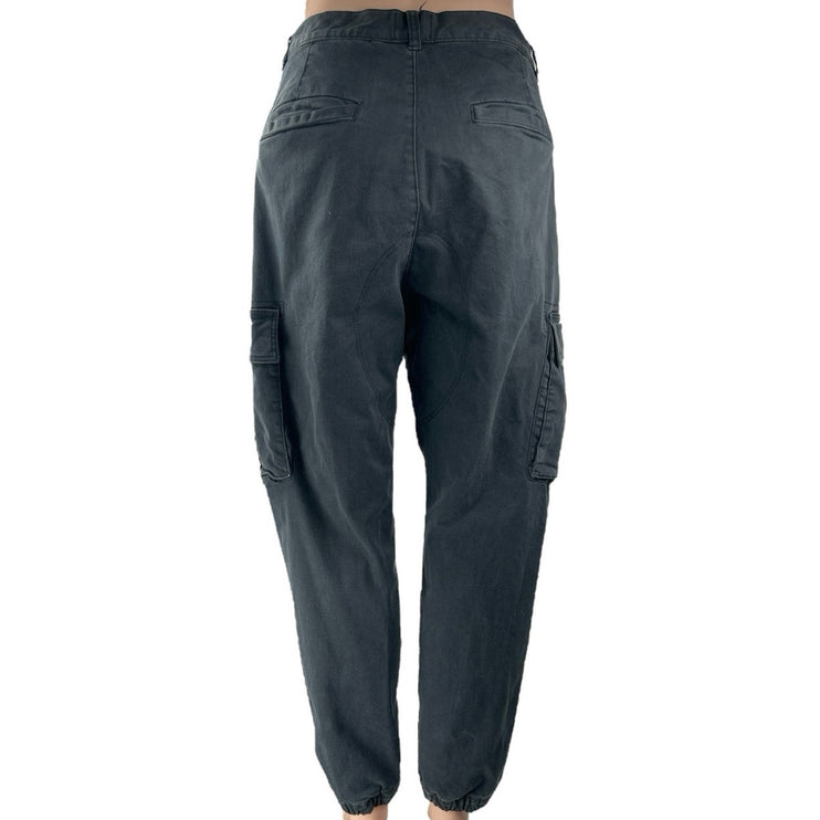 H&M Women's Black Slim Fit High Waisted Carrot Barrel Cargo Trousers Pants 34