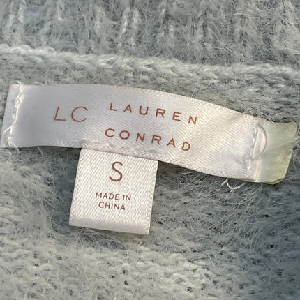 LC Lauren Conrad Gray Fuzzy V-neck Pointelle Chevron Long Sleeve Sweater Top S