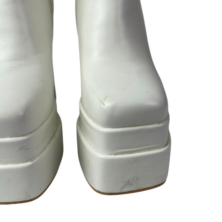 Wet Kiss Sassy White Faux Leather Square Toe Platform Chunky Ankle Boots Size 8