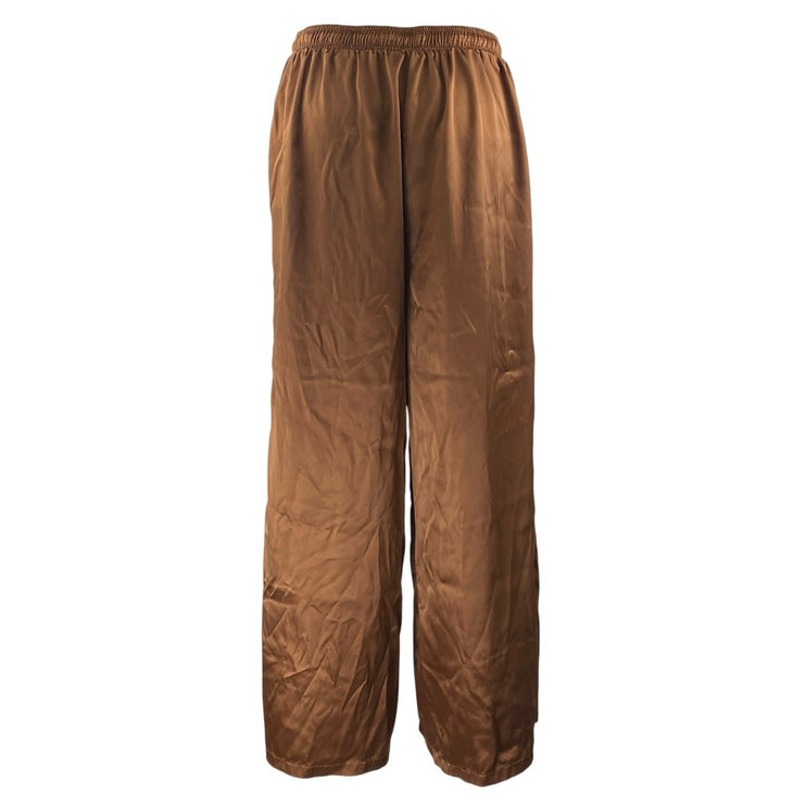 AFRM Womens Brown Silky Satin Elastic Waist Drawstring Wide Leg Trousers Pants M