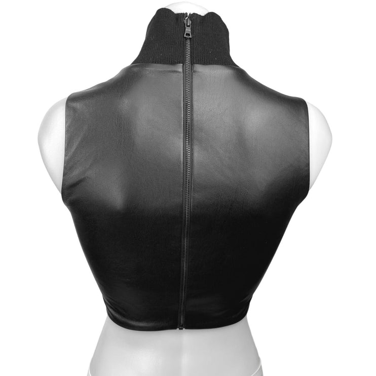 Alice + Olivia Black Faux Leather Vegan Turtleneck Sleeveless Crop Top Size S