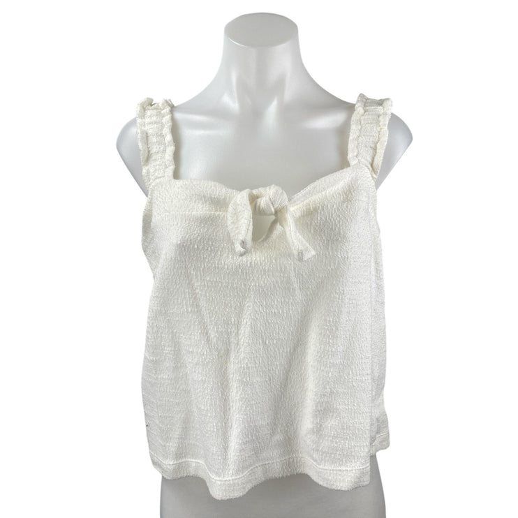 Madewell Women's White Sleeveless Loop Terry Tie Ruffle Strap Tank Top Size M