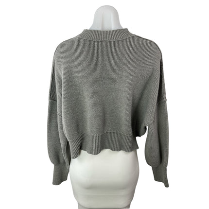 Free People Women's Gray Ribbed Knit Dolman Long Sleeve Crop Sweater Top Size S