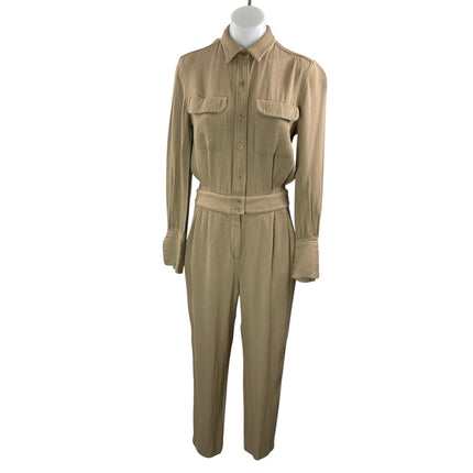 Equipment Beige Long Sleeves Belted Pocket Utility Overalls Romper Jumpsuit SP