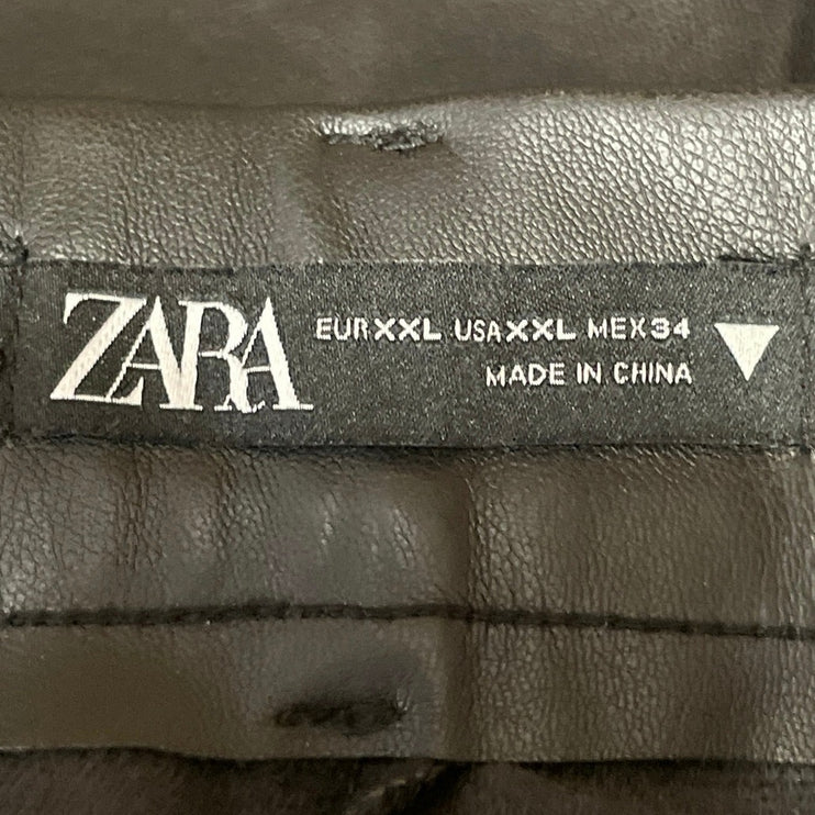 Zara Black Faux Vegan Leather Pleated High Rise Casual Mini Shorts Size XXL