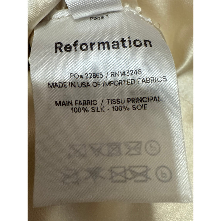 NEW Reformation Gold 100% Silk Sleeveless Cami Camisole Smocked Crop Tank Top 10