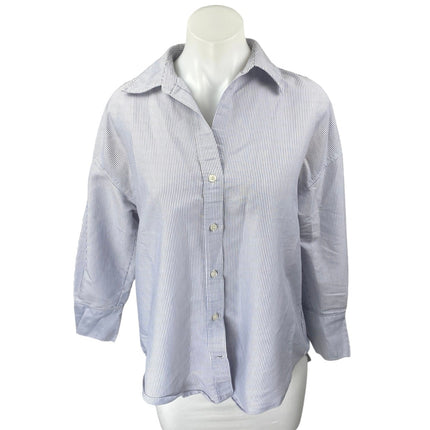 Zara Women's Blue White Striped Long Sleeve Button Down Shirt Blouse Top Size XS