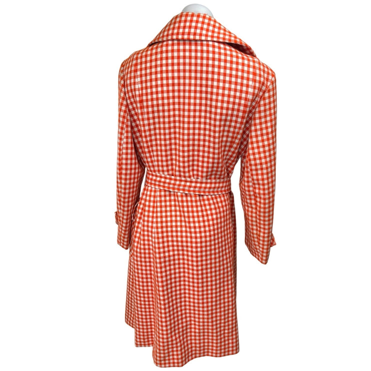 Vintage Fannye's Orange Gingham Check Double Breasted Trench Coat Jacket Size 14