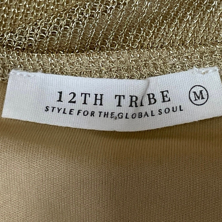12th Tribe Moonlit Kiss Gold Lurex Halter Split Sleeveless Blouse Top Size M