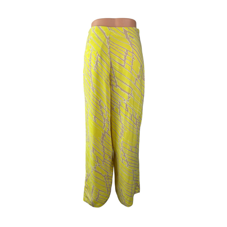 Forever 21 Women's Yellow Abstract High Waisted Wide Leg Trousers Pants Size M