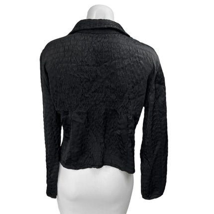 Zara Black Long Sleeve Striped Textured Collared Button Down Shirt Blouse Top M