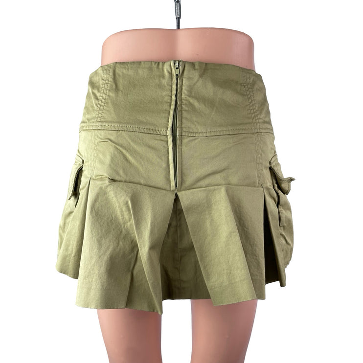 Zara Women's Green Drop Waist Pleated Pocket A Line Mini Skirt Skort Size S