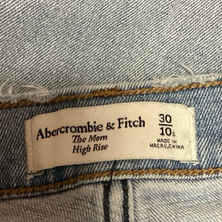 Abercrombie & Fitch Blue Light Wash Distressed Cropped High Rise Mom Jeans Sz 10