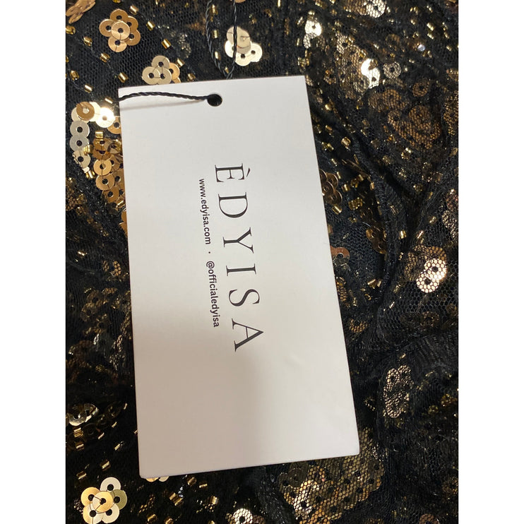 NEW Edyisa Cristina Embellished Women's Gold Sequin Sheer Mesh Cami Tank Top S/M