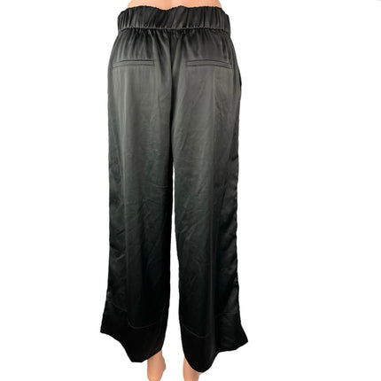 Zara Women's Black Silk Satin Wide Leg High Waist Pull On Crop Trousers Pants S