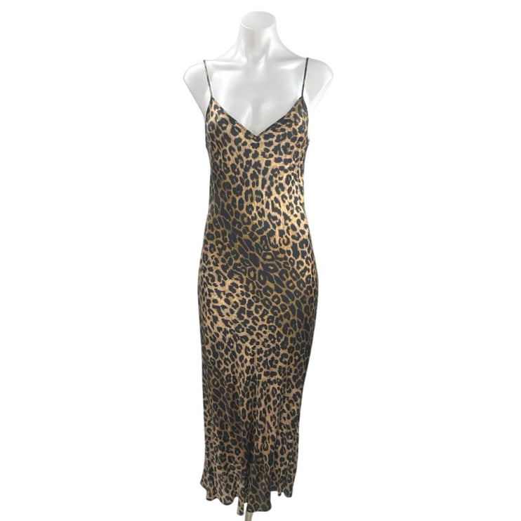 AllSaints Hera Leopard Print Brown Sleeveless V Neck Midi Cami Tank Slip Dress S