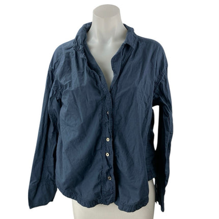 Free People Women's Navy Blue Cotton Long Sleeve Button Down Shirt Top Size S