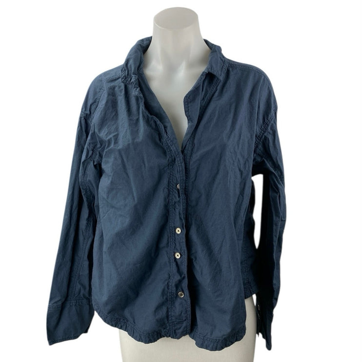 Free People Women's Navy Blue Cotton Long Sleeve Button Down Shirt Top Size S