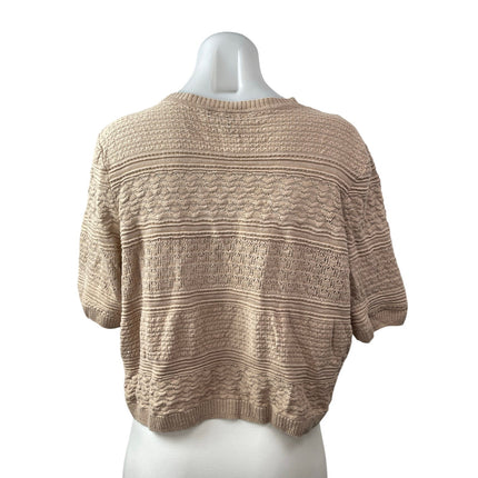 APT.9 Womens Beige Knit Short Sleeve Open Front Crop Cardigan Shrug Bolero Top L