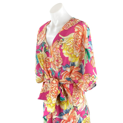 Farm Rio x Anthropologie Eulalie Pink Floral Tie Waist Wide Leg Jumpsuit Size S