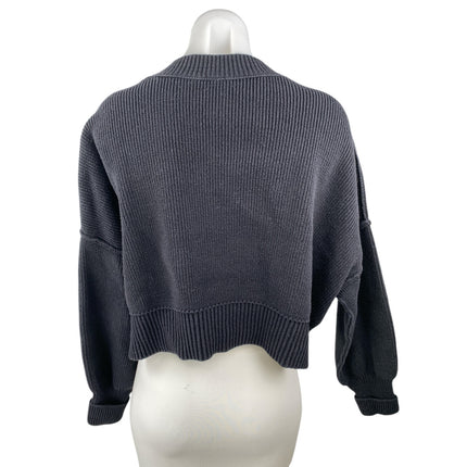 Free People Easy Street Ribbed Knit Black Mock Neck Long Sleeve Sweater Top Sz S