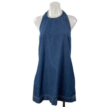 Reformation Avielle Denim Women's Blue Sleeveless Relaxed Halter Mini Dress Sz M