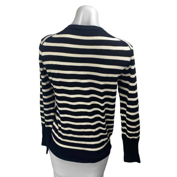 Zara Womens Black White Long Sleeve Crew Neck Knit Pullover Sweater Top Size XL