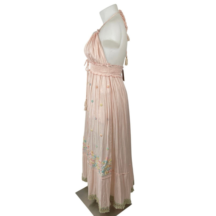 NEW Ananta Floral Embroidery Tassel Summer Maxi Camisole Tank A-Line Dress L/XL