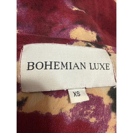Bohemian Luxe 100% Silk Women Multicolor Abstract Long Sleeve Tee T-Shirt Top XS