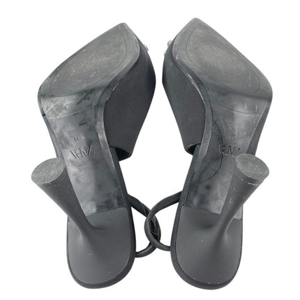 Zara Black Embellished Rhinestone Pointed Slingback Pumps Kitten Heels Size 9