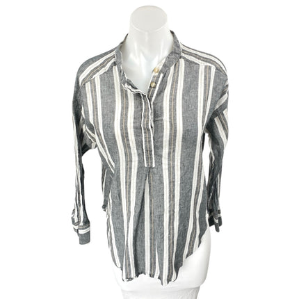 Banana Republic Gray White Striped Long Sleeve Button Front Shirt Top Size S
