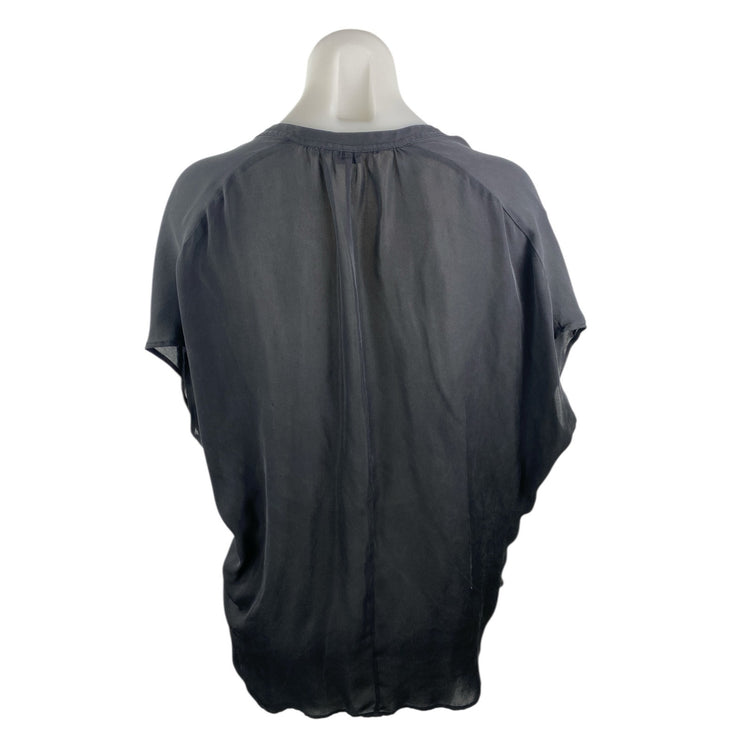 Vince Women's Black Short Sleeve V Neck Loose Fit High Low Blouse Top Size M