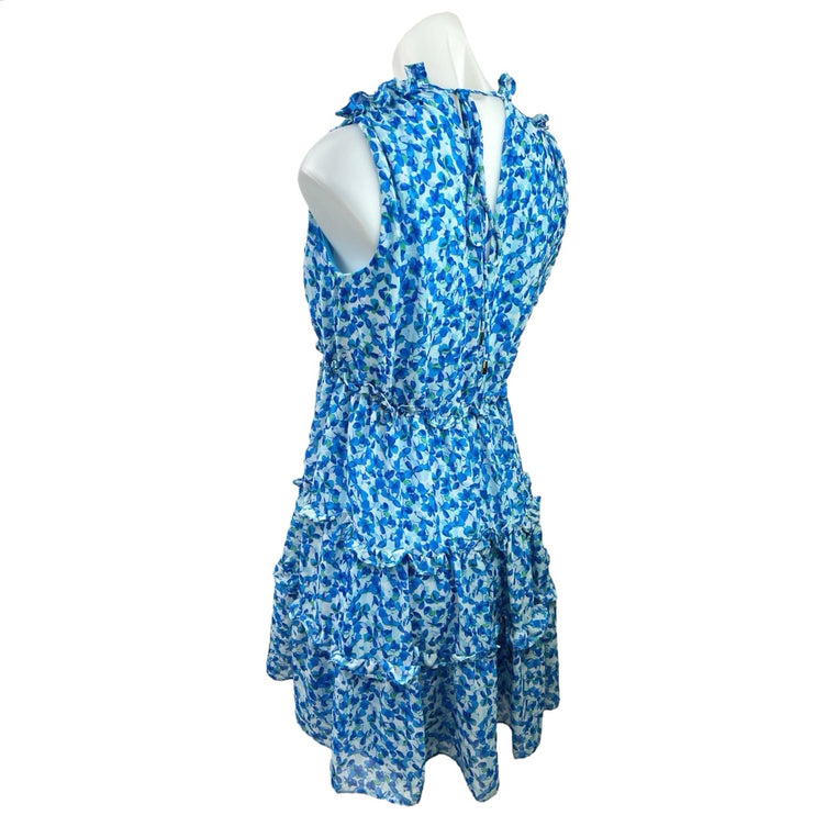 Taylor Blue Floral V Neck Sleeveless Ruffle Tiered A Line Mini Dress Size 4