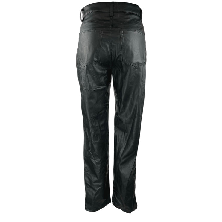 H&M Women's Black Faux Vegan Leather Straight Leg High Rise Trousers Pants Sz 4