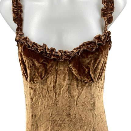 Reformation Pyrenees Tan Velvet Velour Ruffle Sleeveless Slip Mini Tank Dress 8