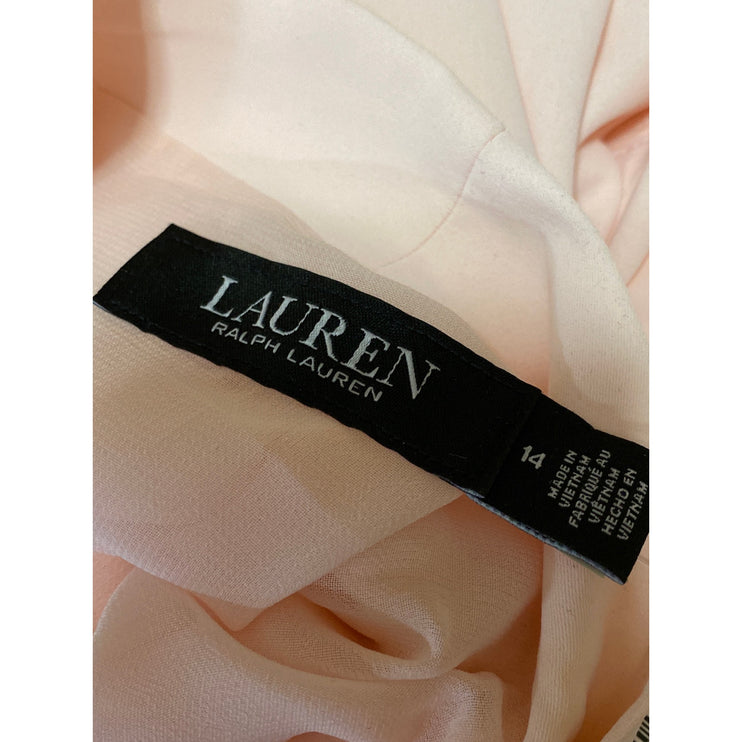 NEW Ralph Lauren Peach Orange V-neck Short Sleeve Tie Belt Midi A-Line Dress 14