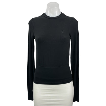 PE Nation Women's Black Ribbed Knit Crew Neck Long Sleeve T Shirt Tee Top Size S
