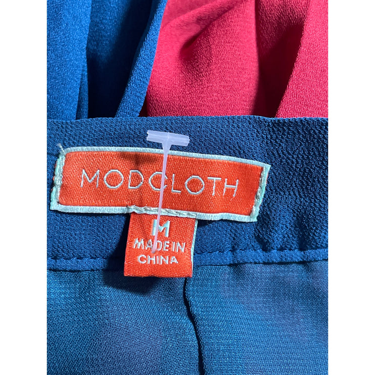 Modcloth Women's Multicolor Color Block Pleated High Rise Midi A-Line Skirt Sz M