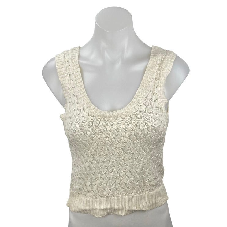 Zara Women's Cream Crochet Knit Sleeveless Cami Camisole Tank Crop Top Size S