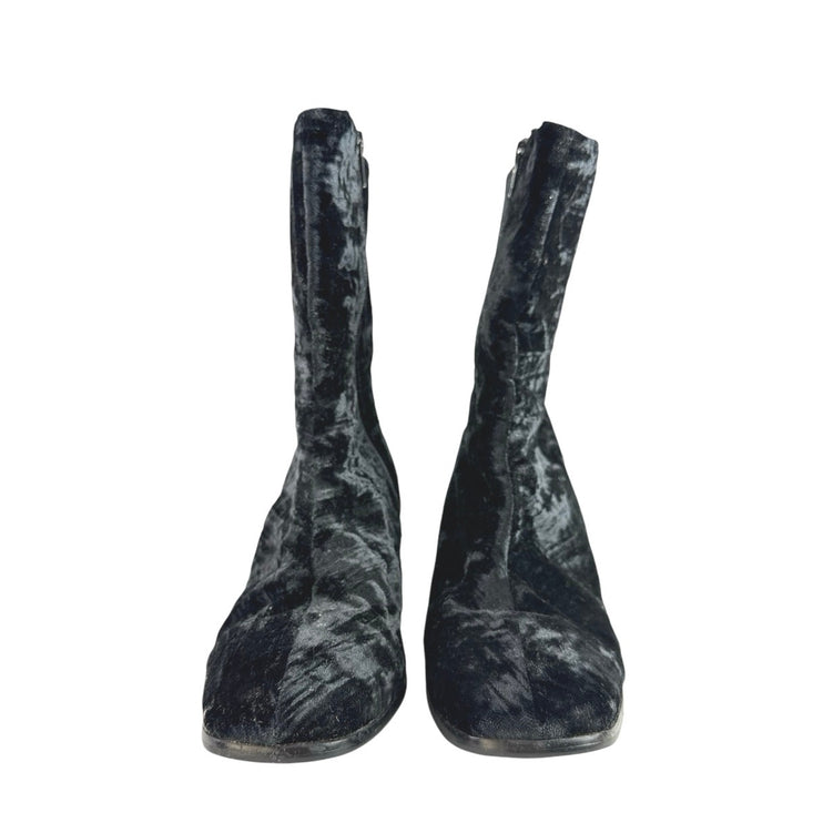 Internationally Blank Hype Black Crushed Velvet Velour Zip Heeled Boots Size 10