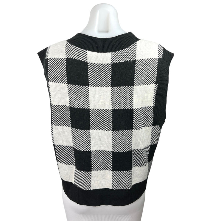 Divided H&M Black White Buffalo Plaid Sleeveless Knit V-neck Sweater Vest Size S