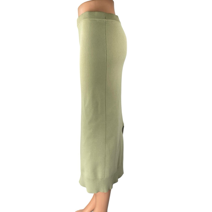 H&M Women's Green Ribbed Knit Slit High Waisted Sculpt Midi Pencil Skirt Size M