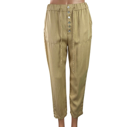 Zara Women's Beige High Waisted Button Fly Skinny Straight Leg Trousers Pants XS