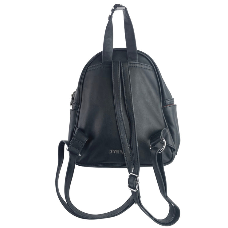 Steve Madden Women's Black Silver Studded Zip Leather Adjustable Backpack OS