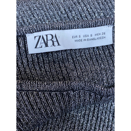 Zara Women's Gray Long Sleeve Crew Neck Ribbed Knit Cropped Sweater Top Size S