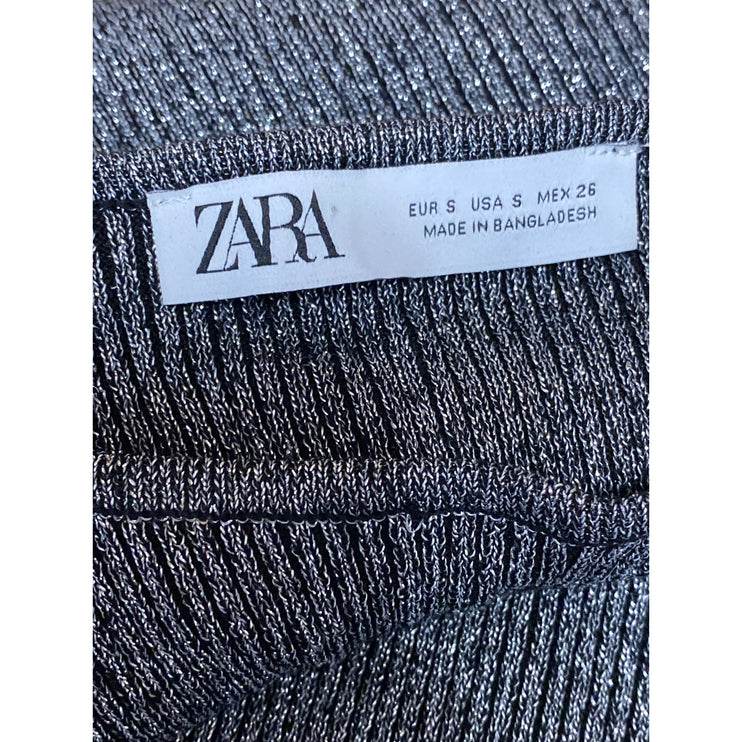 Zara Women's Gray Long Sleeve Crew Neck Ribbed Knit Cropped Sweater Top Size S