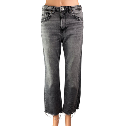 Zara Women's Gray High Waisted Frayed Raw Hem Flared Bootcut Denim Jeans Pants 8