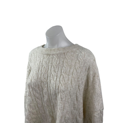 H&M Women's White Cable Knit Long Sleeve Crew Neck Loose Sweater Top Size XL