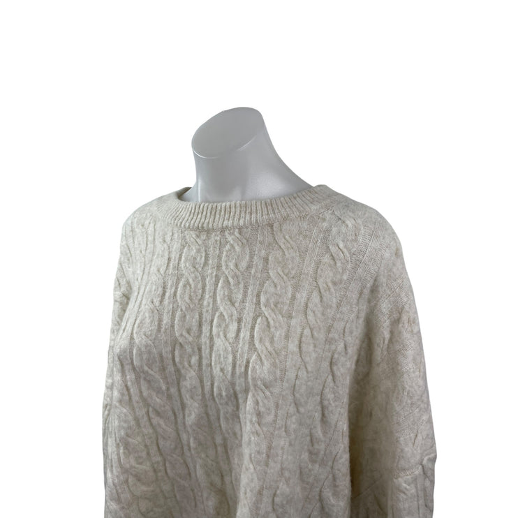 H&M Women's White Cable Knit Long Sleeve Crew Neck Loose Sweater Top Size XL
